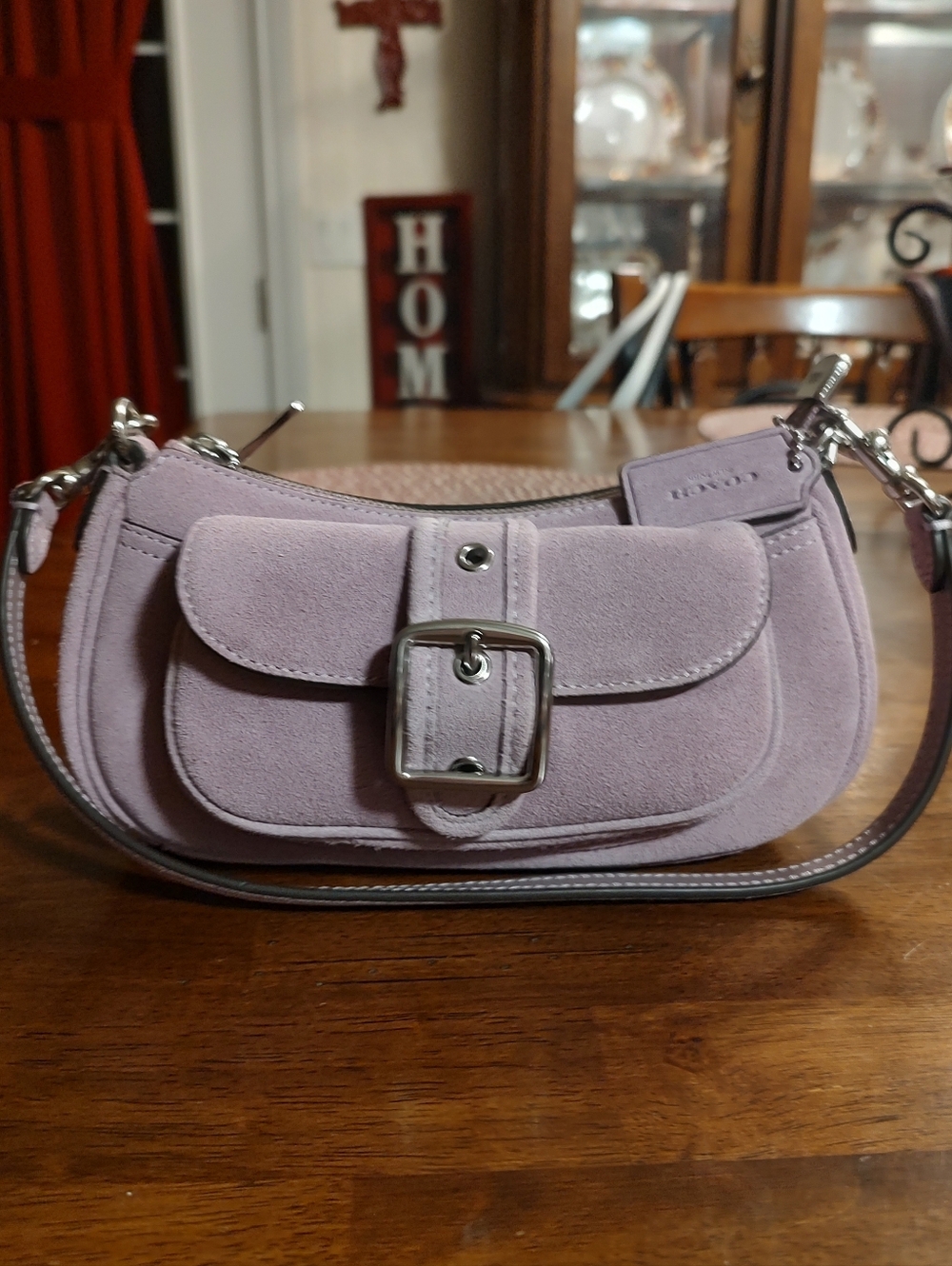 Coach Ashton Pink Suede Shoulder Bag with Front Buckle - Picture 8 of 8